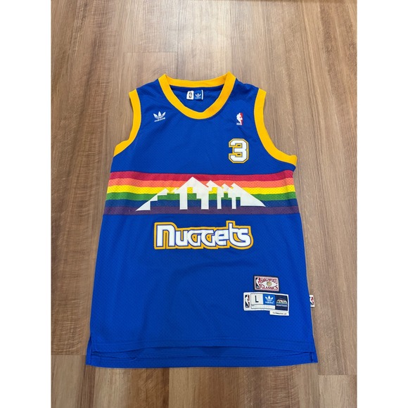 adidas Other - Adidas Basketball Jersey Mens L Blue Denver Nuggets Allen Iverson Rainbow Retro